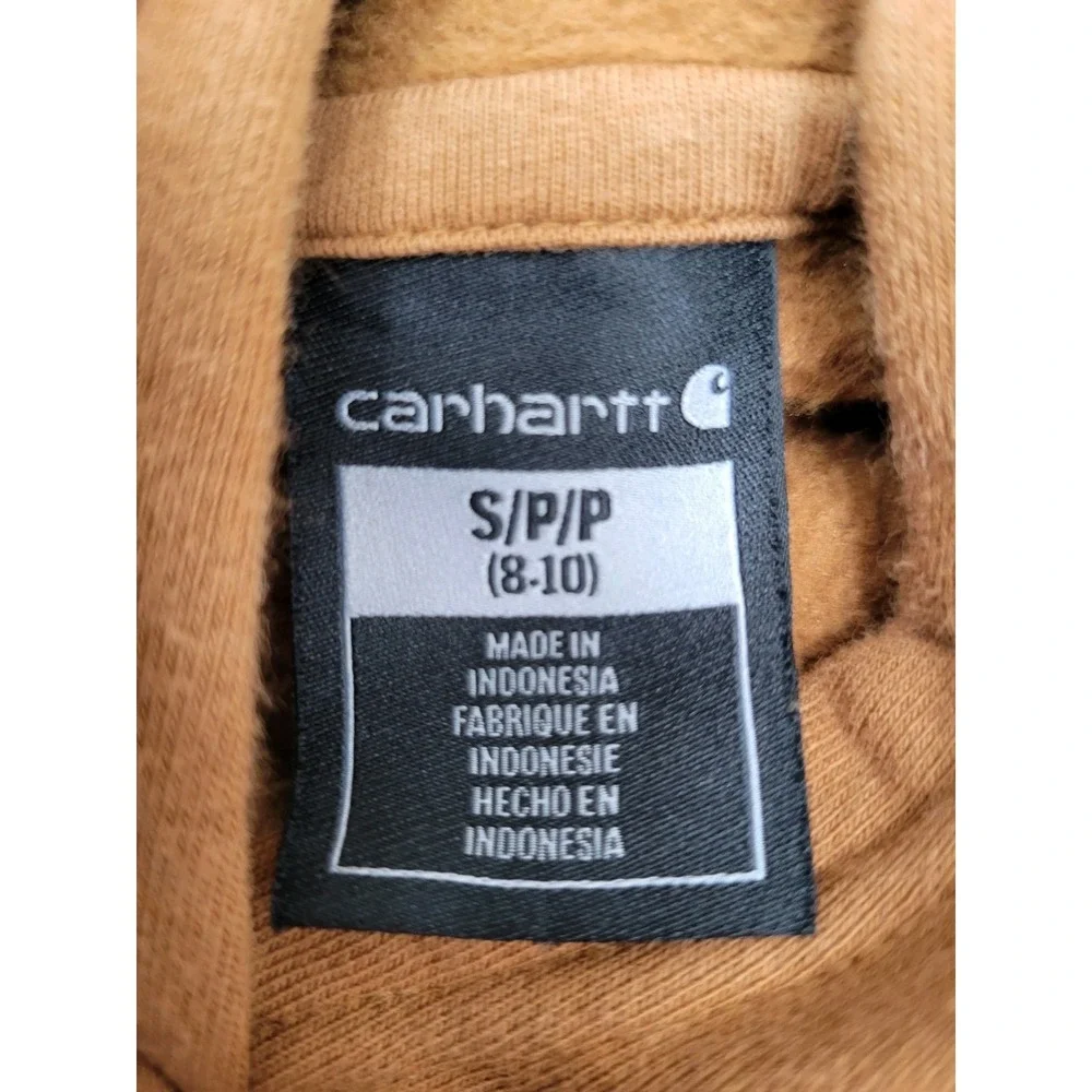 Carhartt Kids Boys Hoodie Sweatshirt Size S (8-10) Brown Graphic Sleeve